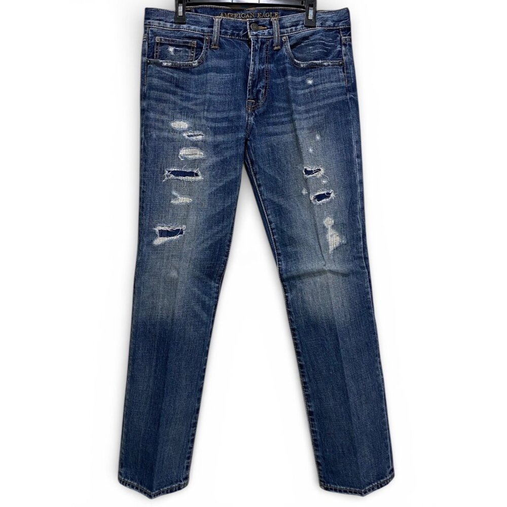 American Eagle Outfitters Men’s Original Straight Jeans 32x32 Distressed Blue